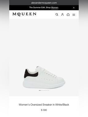 Alexander McQueen Women's Oversized Sneakers White/ Black 553770 Size 40 US 10